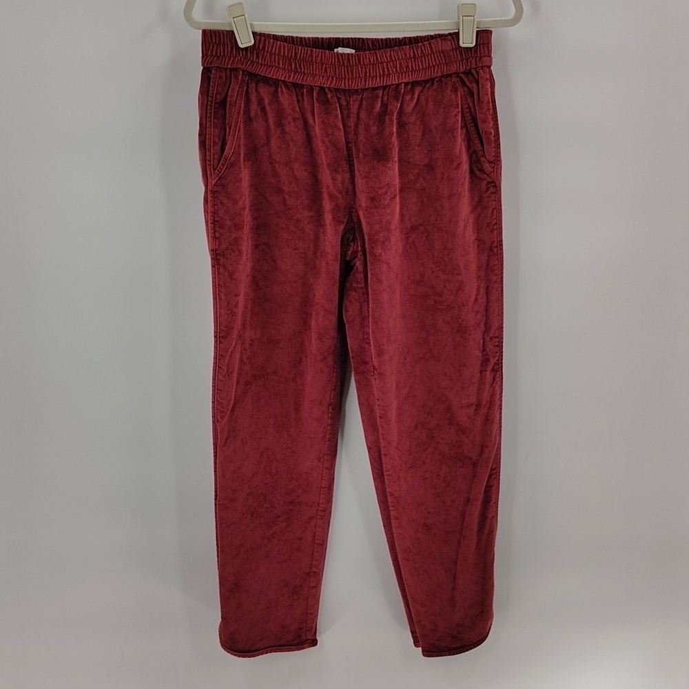 Madewell Velour Pants Size Small Red Pull On With Pockets Taper Rounded Hem
